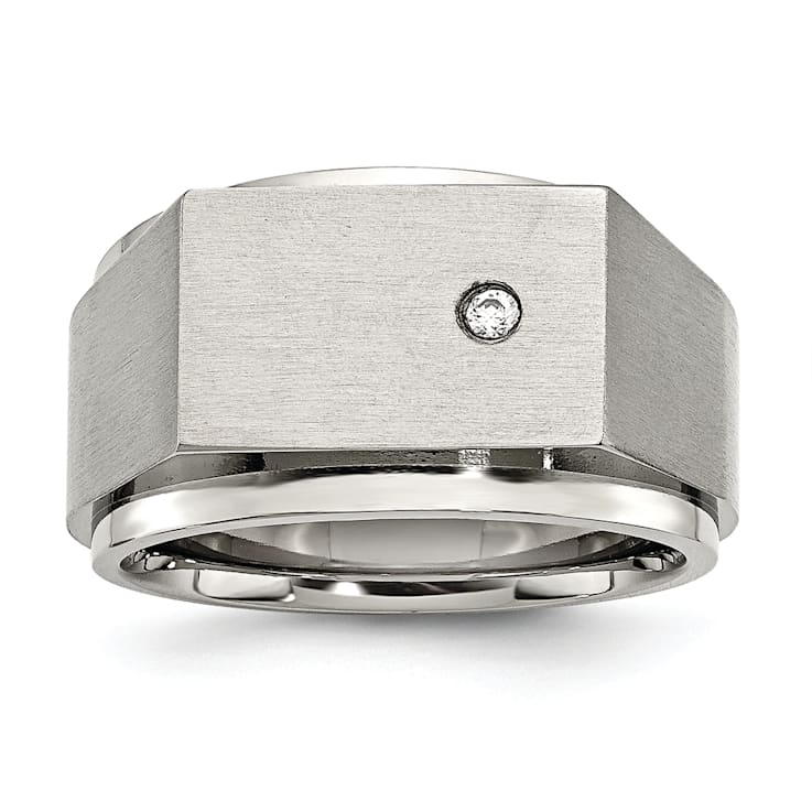 White Cubic Zirconia Stainless Steel Men's Signet Ring