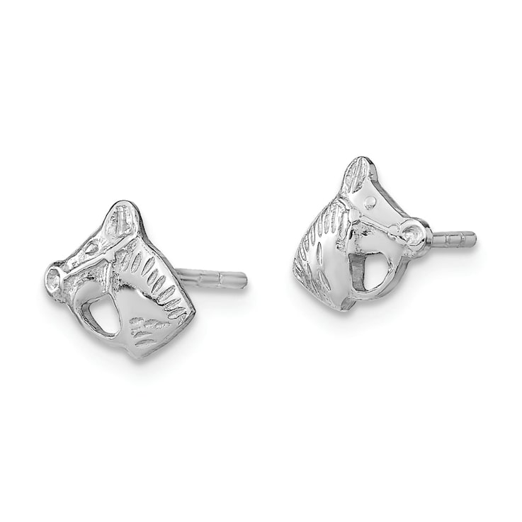 Rhodium Over Sterling Silver  Horse Head Children's Post Earrings