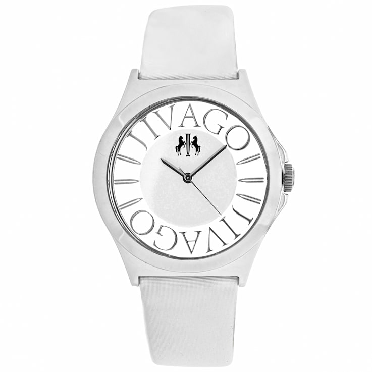 Jivago Women's Fun White Dial, White Satin Leather Strap Watch