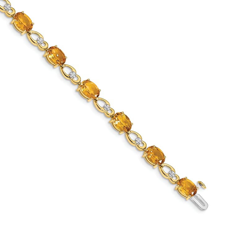 14K Two-tone Gold with Rhodium Over 14k Yellow Gold Citrine and Diamond Bracelet