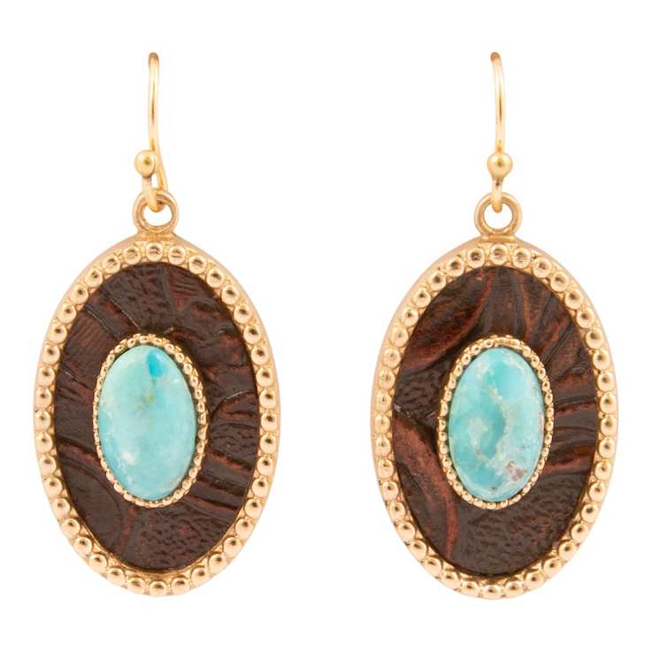 Barse Jewelry Composite Turquoise Rosette Leather & Gold Tone Dangle Earrings