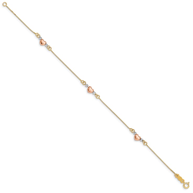 14K Tri-Color Puffed Heart Bracelet