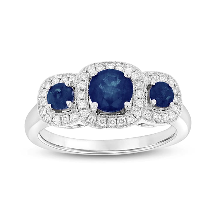Sapphire and Diamond 14k White Gold 3-Stone Design Ring 1.10ctw