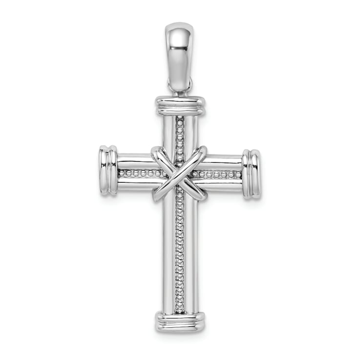 Rhodium Over 14K White Gold with X In Center Of Cross Charm Pendant