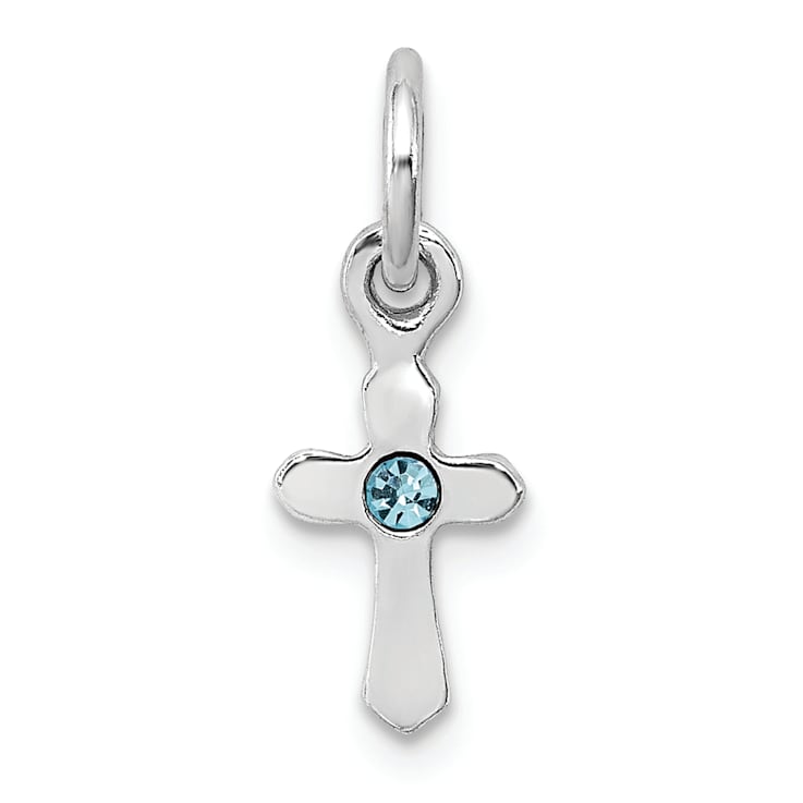 Rhodium Over Sterling Silver Child's March Light Blue Preciosca Crystal
Cross Pendant