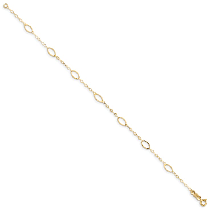 14k Yellow Gold 4mm Oval Design Diamond-Cut Link Bracelet