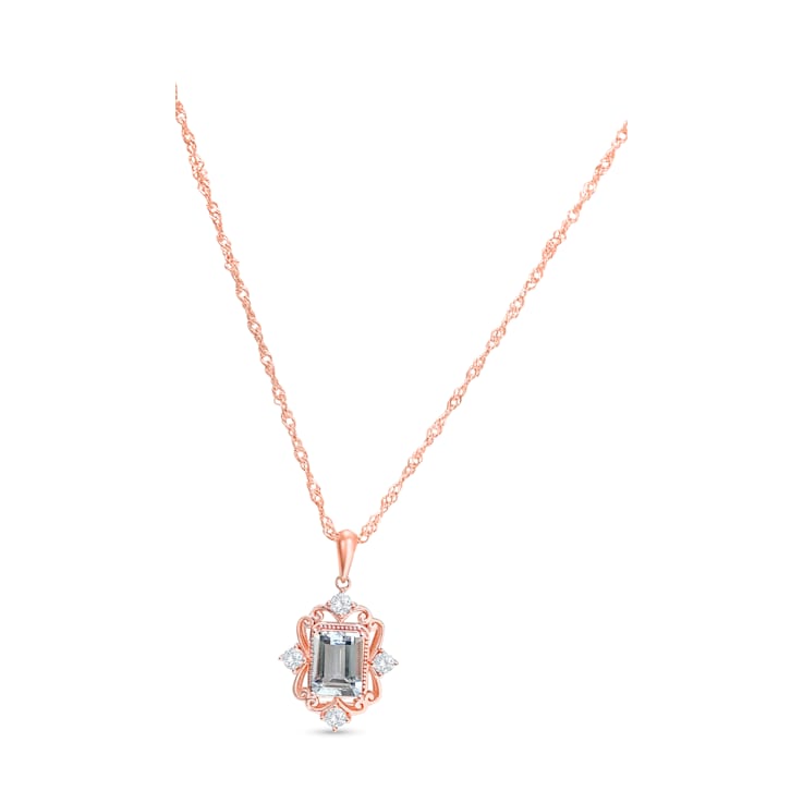 Octagonal Aquamarine and Cubic Zirconia 18K Rose Gold Over Sterling
Silver Pendant with chain, 2ctw