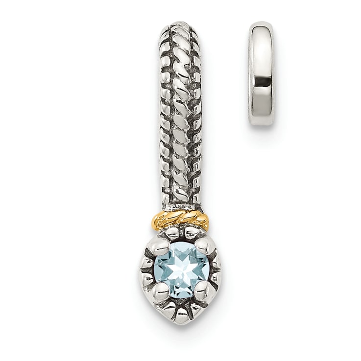 Rhodium Over Sterling Silver Antiqued with 14k Accent Aquamarine Chain
Slide Pendant