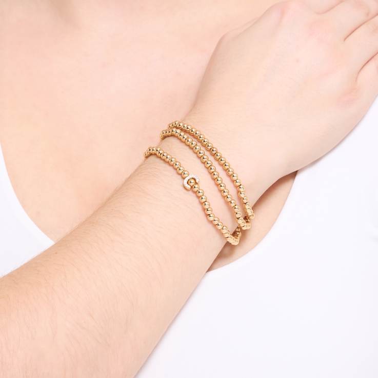 Initial C CZ Beaded Bracelet Set In 14K Gold Over Brass 0.11ctw