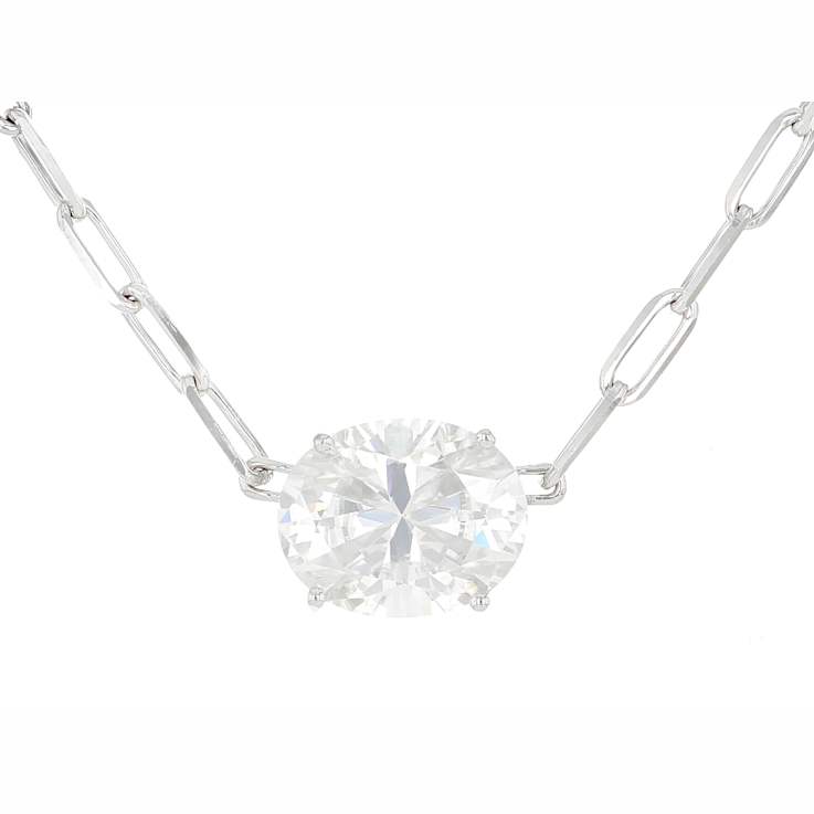 Oval Moissanite Solitaire Pendant Necklace In Platinum-Enhanced Sterling Silver