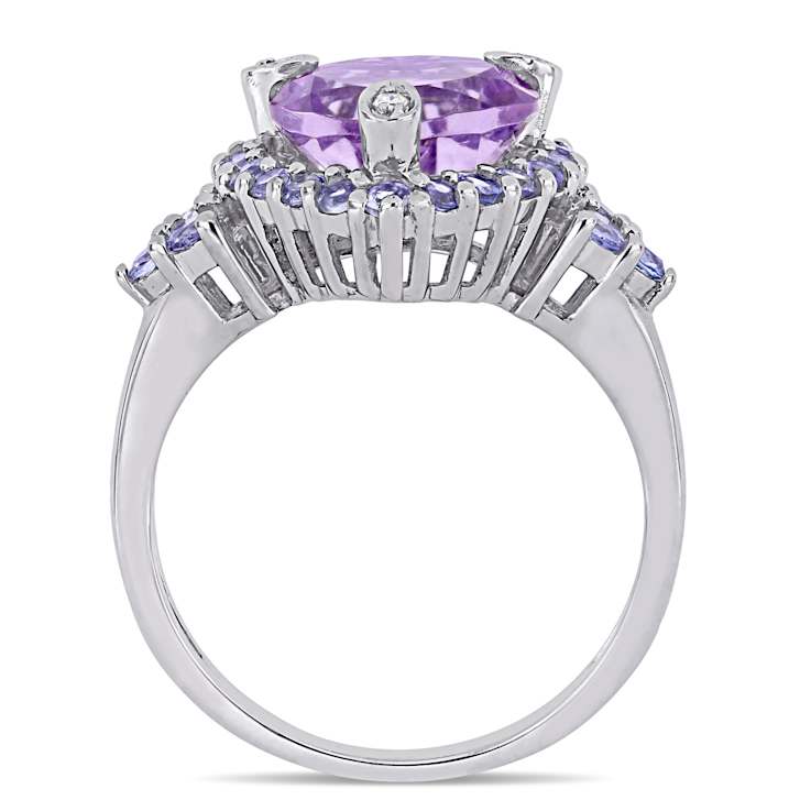 Tanzanite, Amethyst and Diamond 10K White Gold Ring 3.08ctw