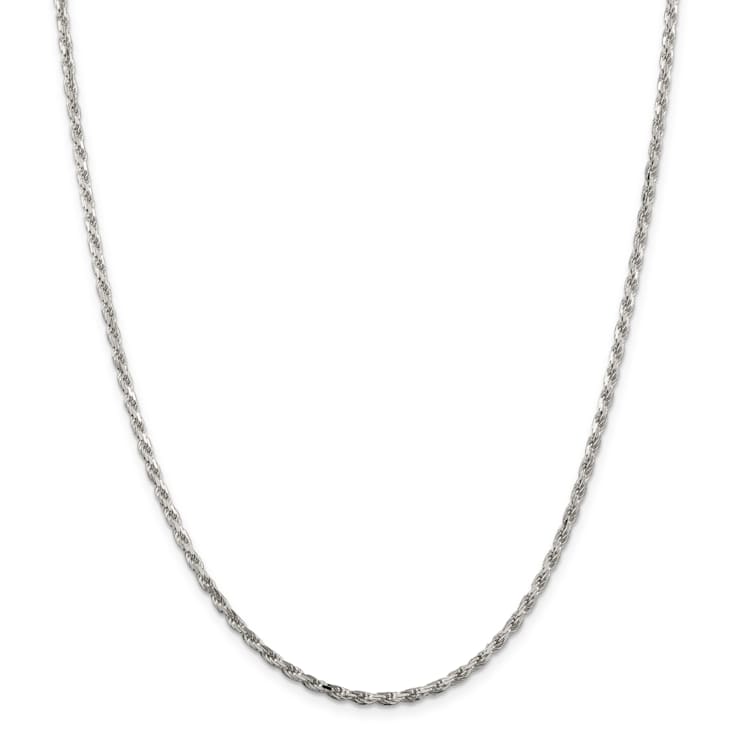 Rhodium Over Sterling Silver 2.5mm Diamond-cut Rope Chain