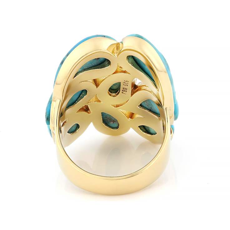 Turquoise Pear Large Ring In 18K Gold Over Sterling Silver