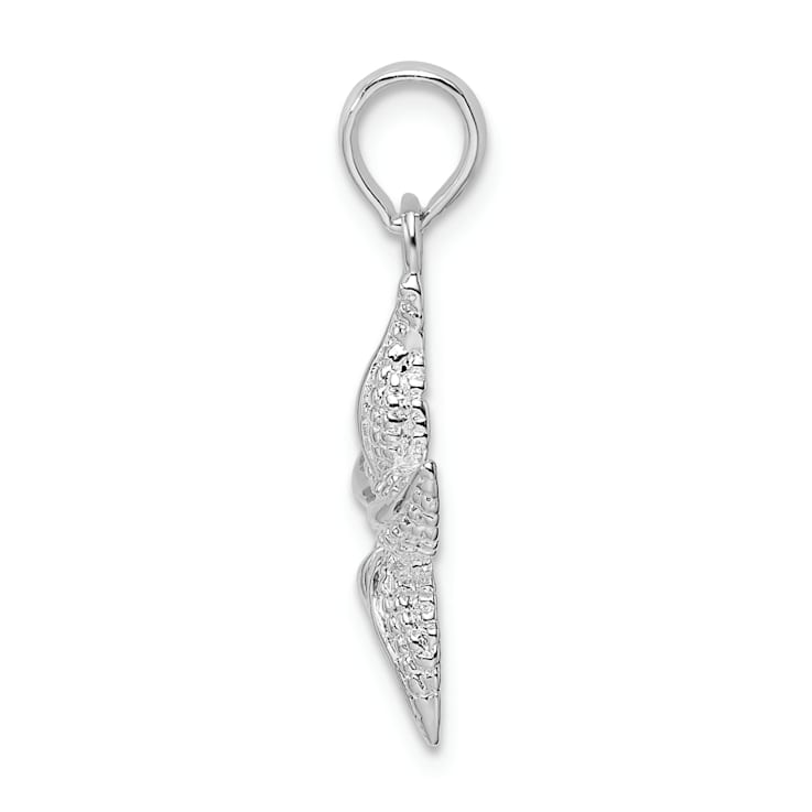 Rhodium Over Sterling Silver Polished and Textured Starfish Pendant