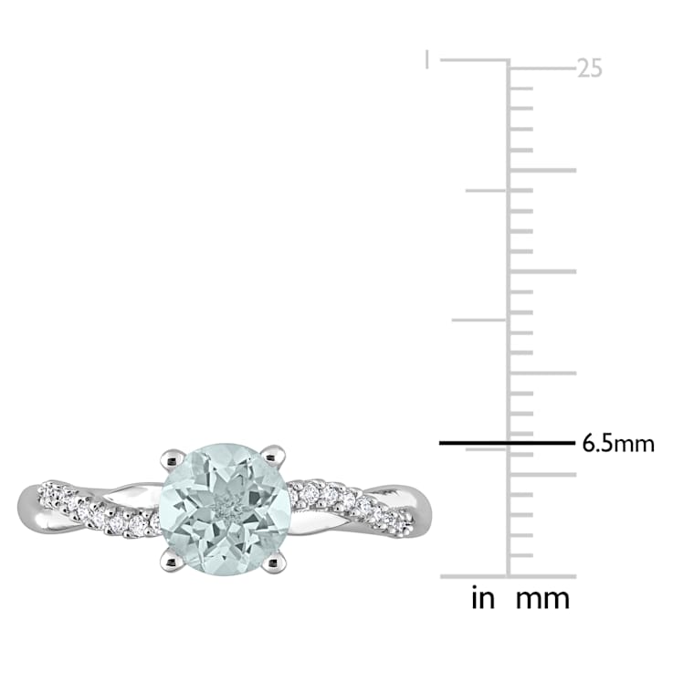 Aquamarine and Diamond 14K White Gold Crossover Ring 1.15ctw