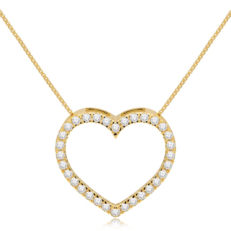 White Cubic Zirconia 14k Yellow Gold Heart Pendant With Chain 0.35ctw