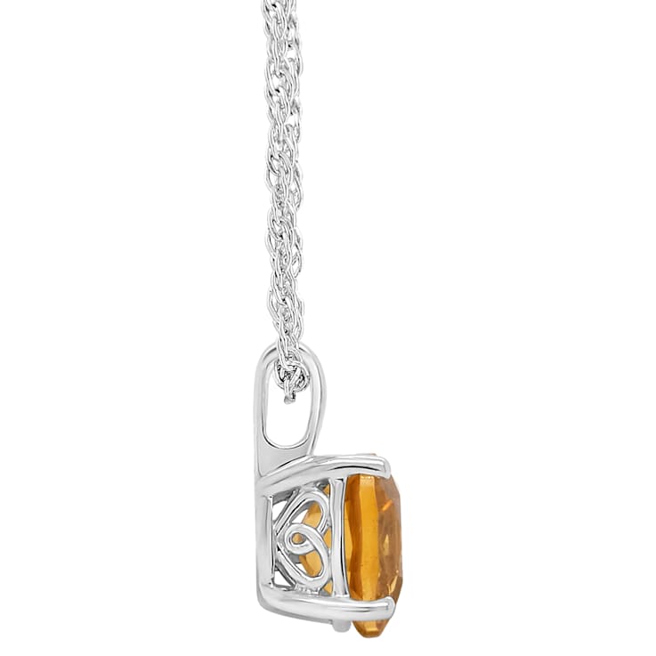 8mm Cushion Citrine Rhodium Over Sterling Silver Pendant With Chain