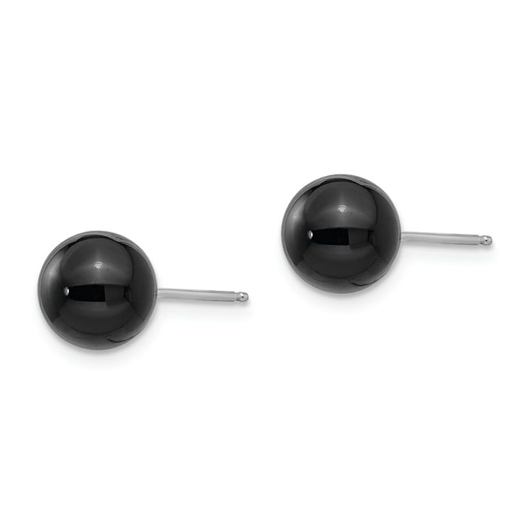 Rhodium Over 14K White Gold Onyx Bead Earrings