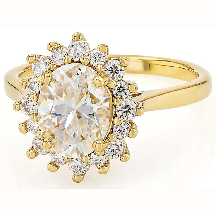 Diamond Simulant Oval And Lab-Created Moissanite Ring In 18K Gold Over
Sterling Silver 2.87ctw