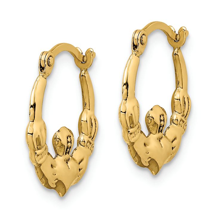 14k Yellow Gold 9/16" Claddagh Hoop Earrings