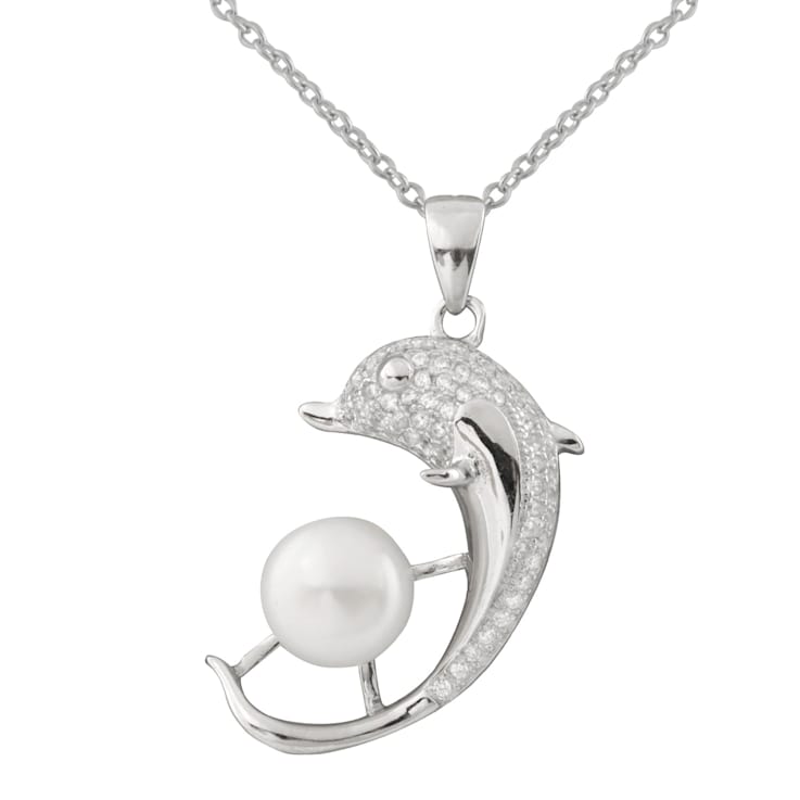 8-9mm White Cultured Freshwater Pearl Sterling Silver Pendant W/Chain