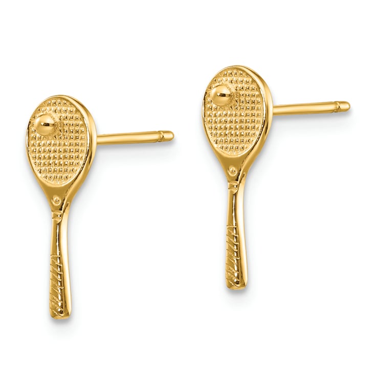 14k Yellow Gold Mini Tennis Racquet with Ball Stud Earrings