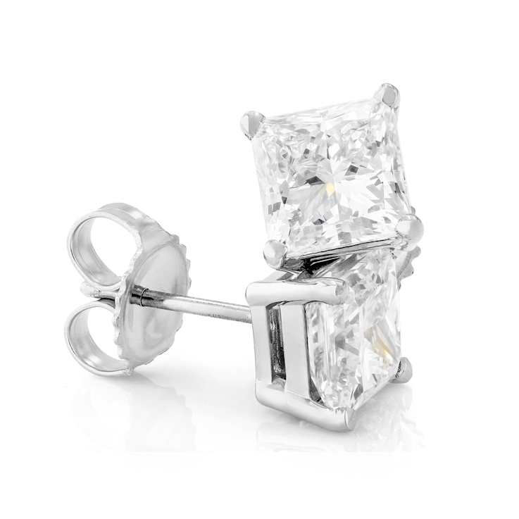 Lab-Grown Diamond Princess-Cut Stud Earrings In 14K White Gold 3.00ctw