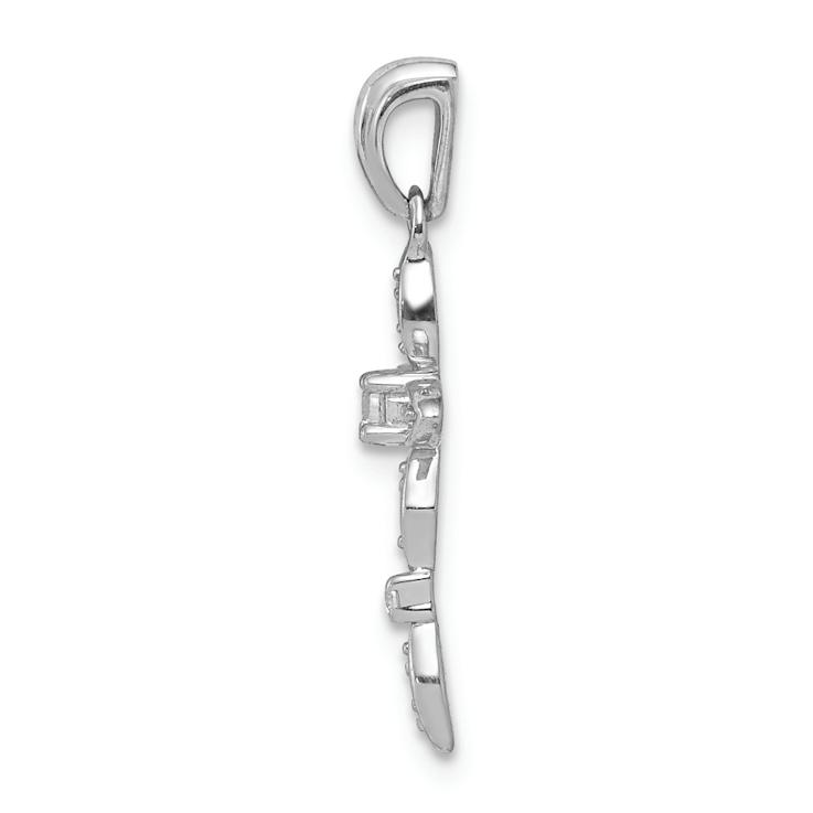 Rhodium Over 14k White Gold Diamond Cross Pendant