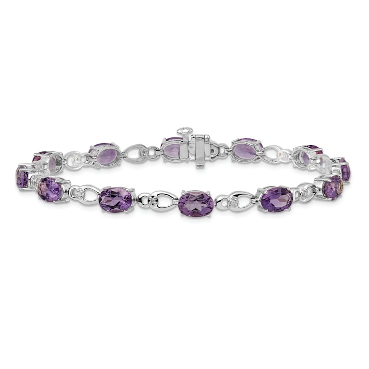 Rhodium Over 14k White Gold Amethyst and Diamond Bracelet
