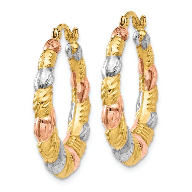 14k Yellow Gold and Rhodium Over 14k Yellow Gold 7/16" Scalloped
Hoop Earrings