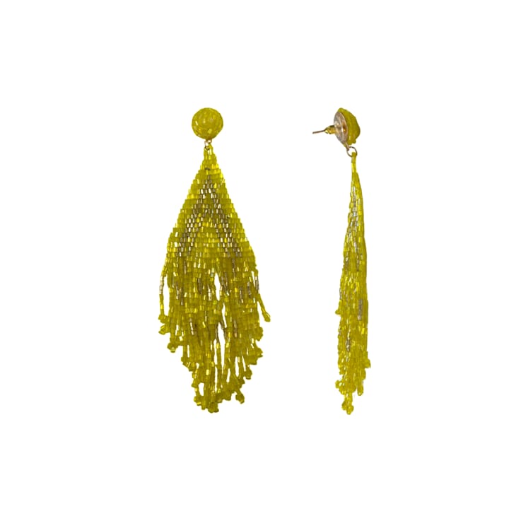 Yellow and Gold Graduated Fringe Seed Bead Earring
