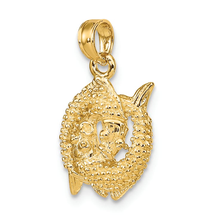 14k Yellow Gold 3D Textured Pisces Zodiac pendant