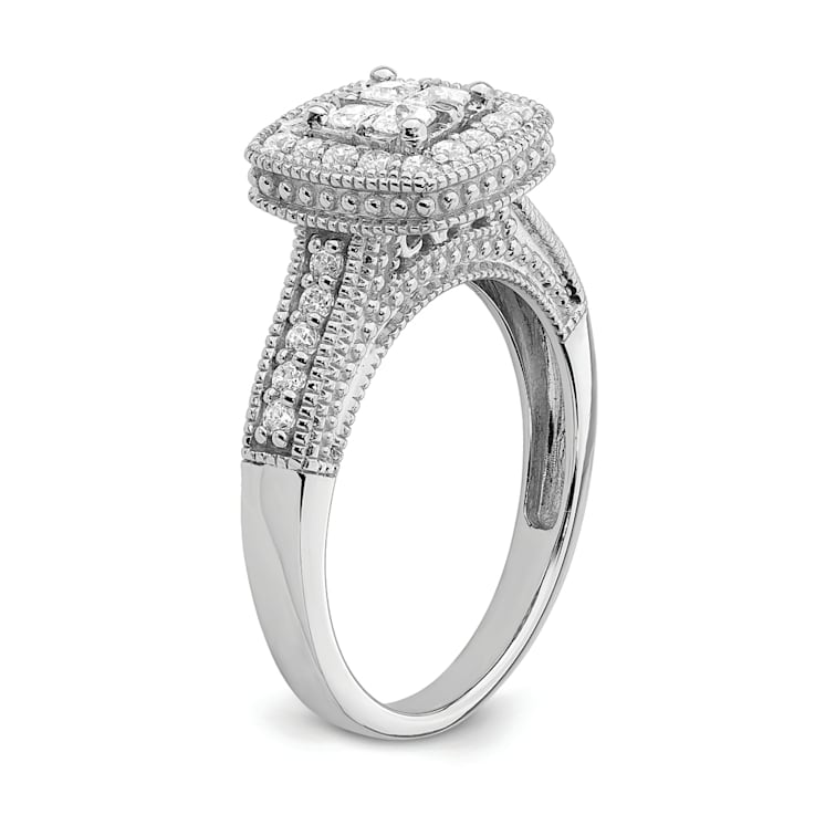 Rhodium Over 14K White Gold Diamond Cluster Engagement Ring 0.60ctw