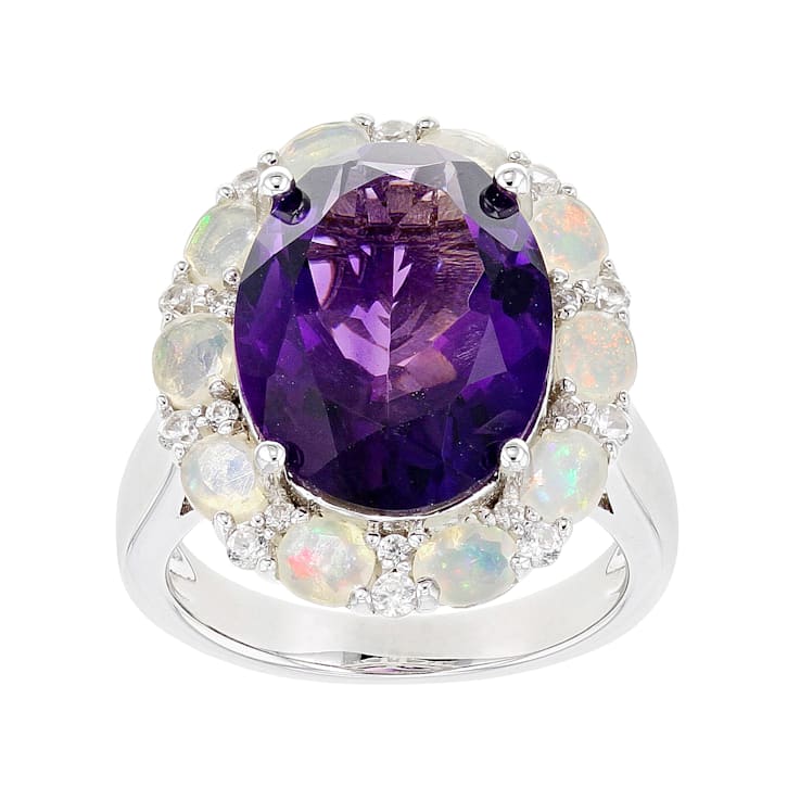 Purple Amethyst Rhodium Over Silver Ring 8.49ctw