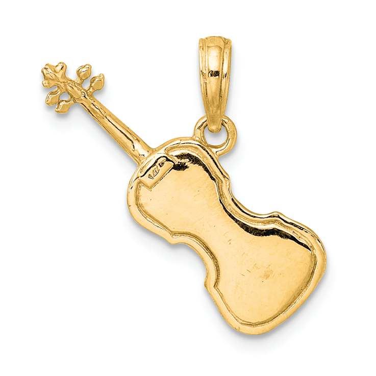 14k Yellow Gold Polished and Textured Solid 3D Violin Pendant