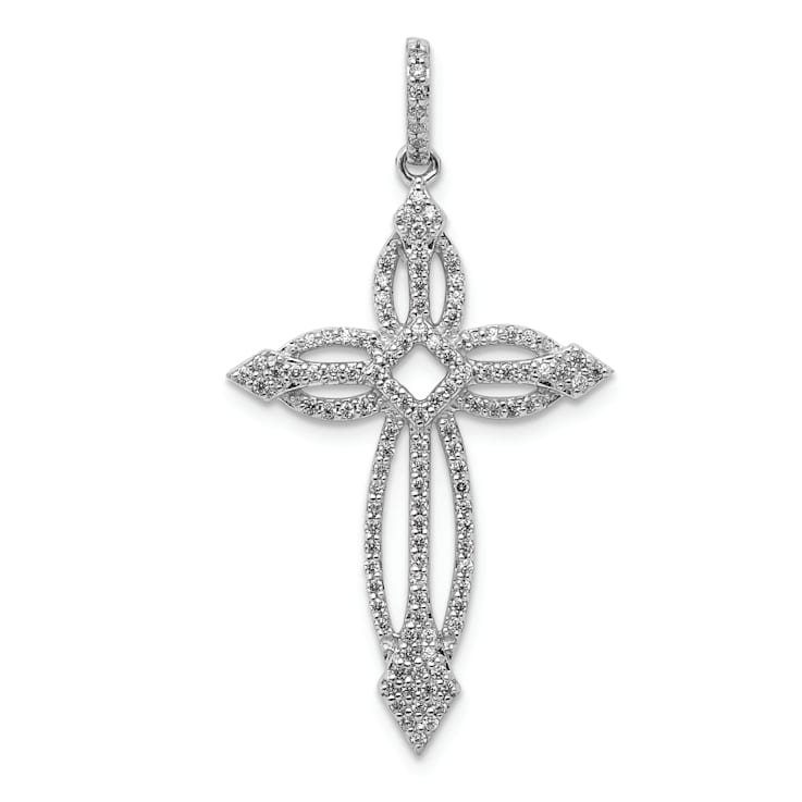 Rhodium Over 14K White Gold 1/3ct. Diamond Fancy Cross Pendant