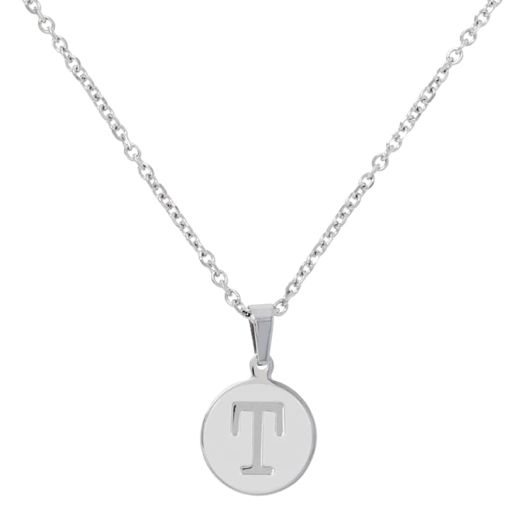 Initial T Charm Pendant Necklace In Silver-Tone