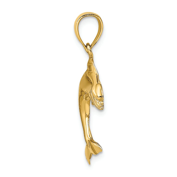14k Yellow Gold Polished 2D Jumping Dolphin Charm