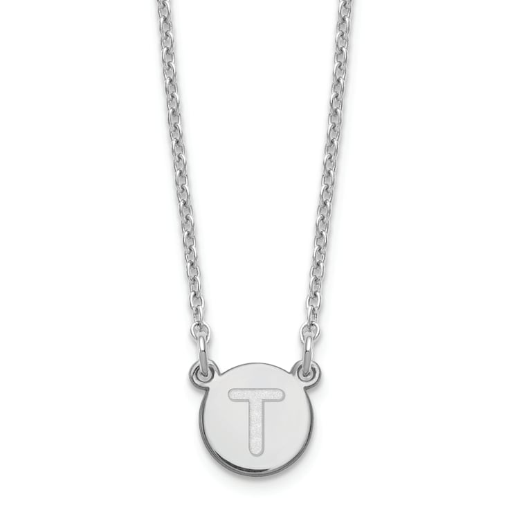 Rhodium Over Sterling Silver Tiny Circle Block Letter T Initial