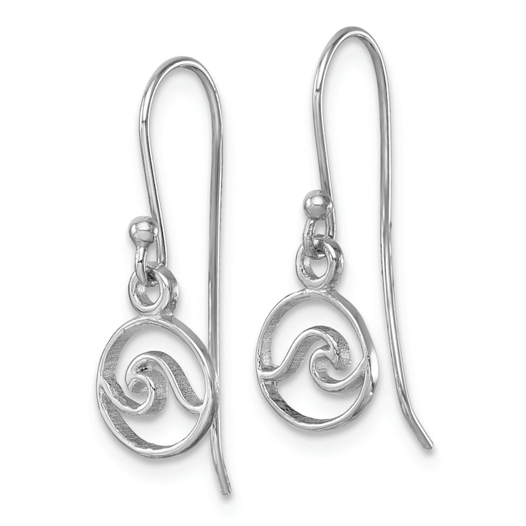 Rhodium Over Sterling Silver Polished Wave Dangle Earrings