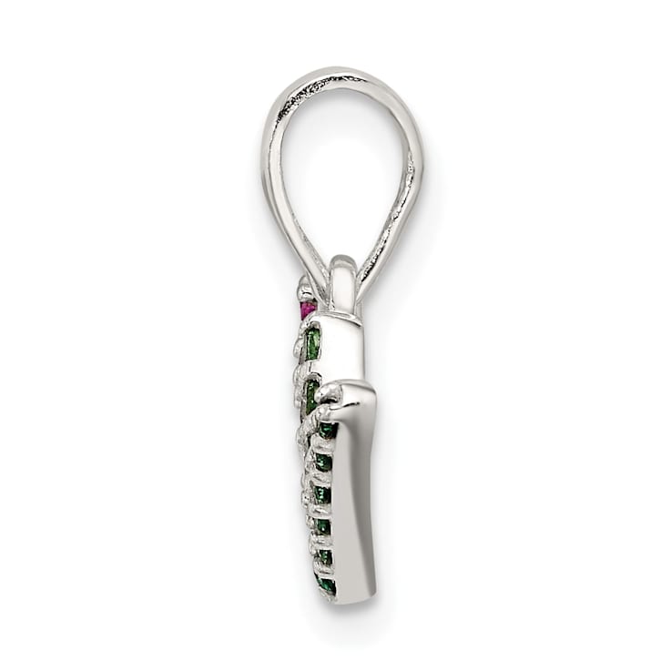 Sterling Silver Polished Red, White and Green CZ Joy Pendant
