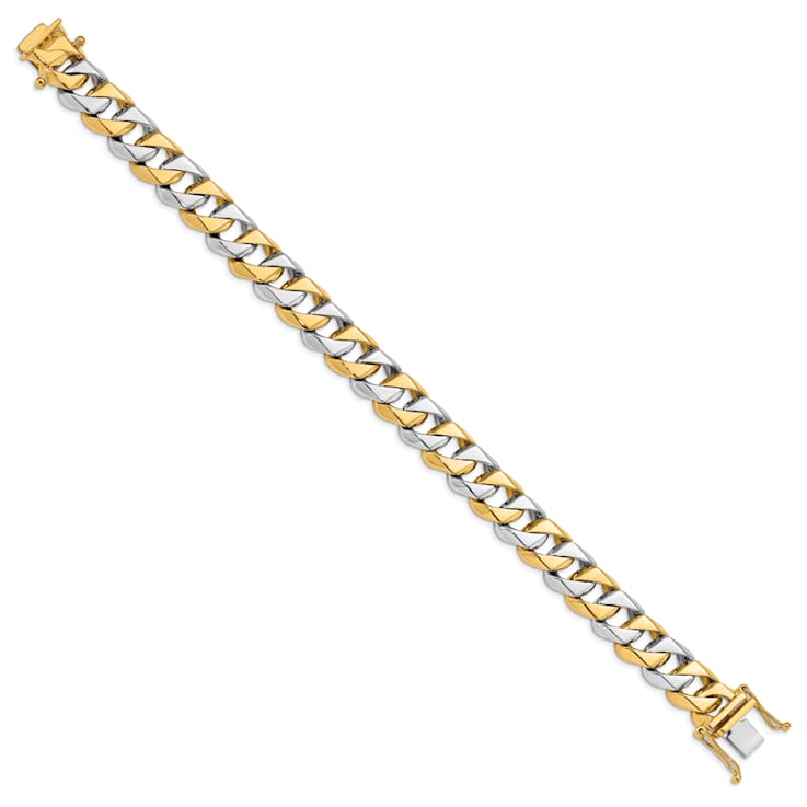14k Yellow Gold and 14k White Gold 11.2mm Hand-polished Fancy Link Bracelet