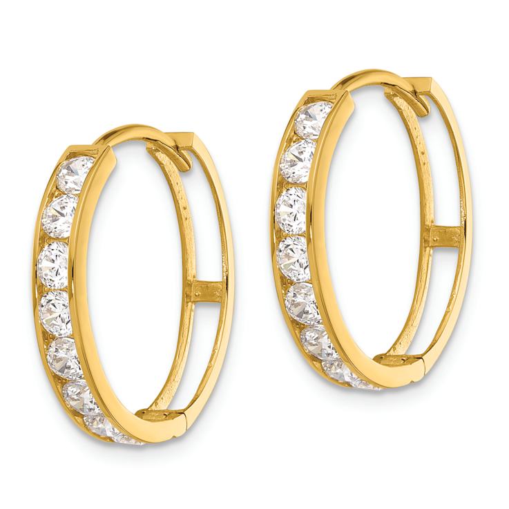 14k Yellow Gold Polished Cubic Zirconia 13/16" Huggie Hoop Earrings