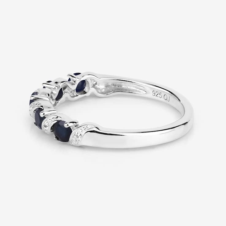 Blue Sapphire and White Topaz Five Stone Sterling Silver Band Ring