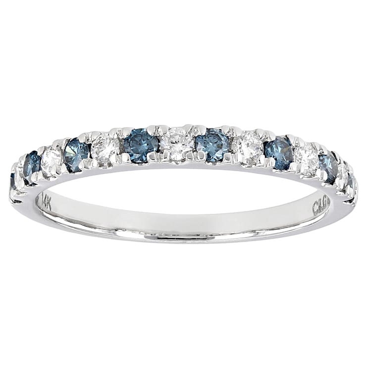 Blue And White Lab-Grown Diamond Band Ring In 14K White Gold 0.50ctw
