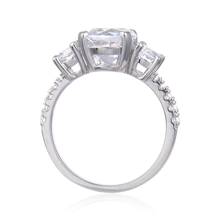 Round White Topaz Sterling Silver 3-Stone Engagement Style Ring, 3.48ctw
