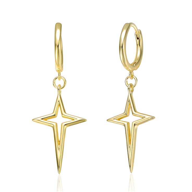 Celestial Star Dangle Earrings In 14K Gold Over Brass