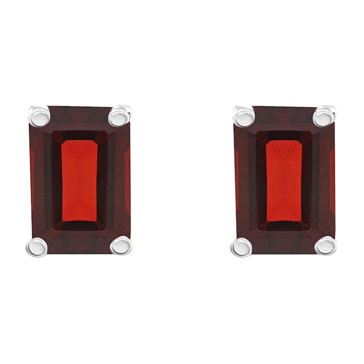 6x4mm Emerald Cut Garnet 14k White Gold Stud Earrings