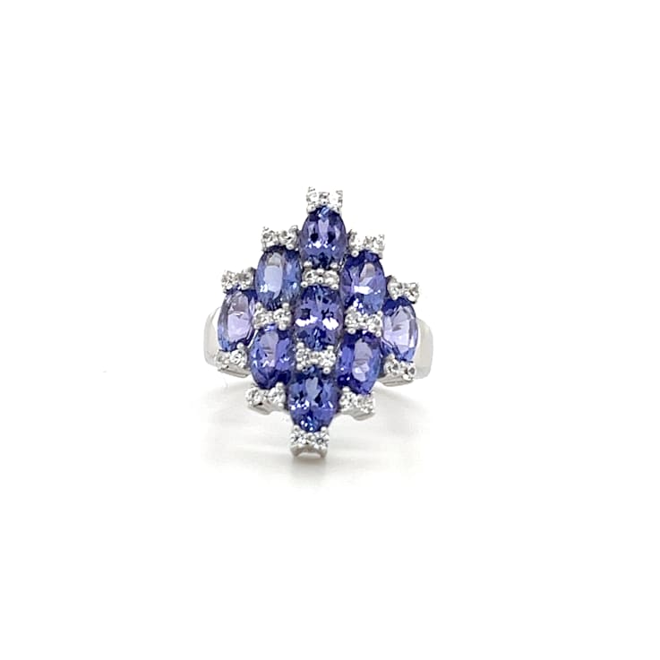Rhodium Over Sterling Silver Oval Tanzanite and White Zircon Ring 4.06ctw