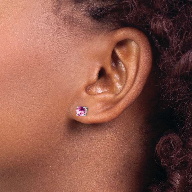 Rhodium Over 14K White Gold Round Lab Created Pink Sapphire Earrings